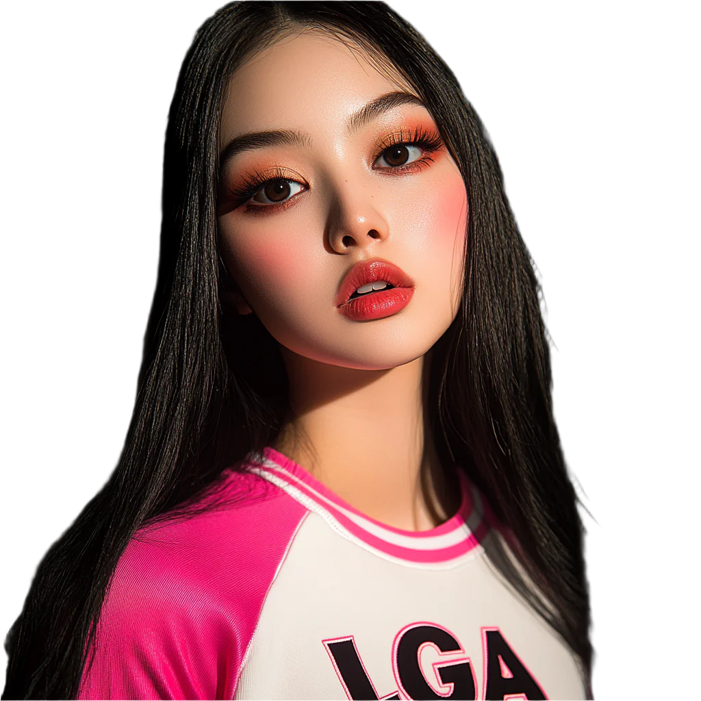 Woman with long, sleek black hair wearing a red and white LGA shirt, representing classic lash certification, lash extension training, lash tech education, and beginner lash course at Lash Girl Academy.